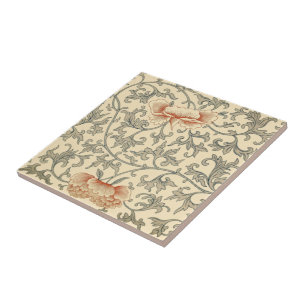 Chinese Pale Orange Flowers ~ Gray Leaves ~ * ~ Ceramic Tile