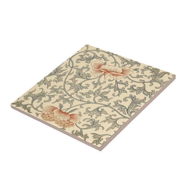 Chinese Pale Orange Flowers ~ Gray Leaves ~ * ~ Ceramic Tile (Side)