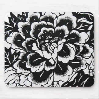 Chinese Paper-Cut Peony in Black Mouse Pad