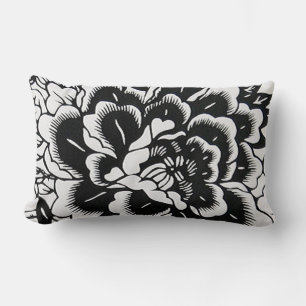 Chinese Paper-Cut Peony in Black – Pillow
