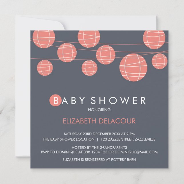 Chinese Paper Lanterns Baby Shower Invitation (Front)