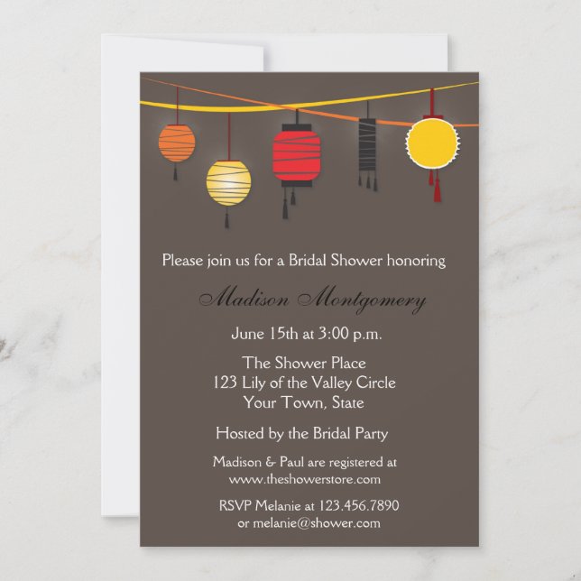 Chinese Paper Lanterns Bridal Shower Invitation (Front)