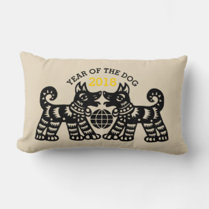 Chinese Papercut Earth Dog Year 2018 Lumbar P Pillow