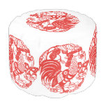 Chinese Papercut Rooster Year 2017 Round Pouf at Zazzle