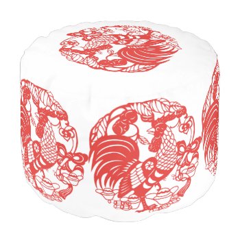 Chinese Papercut Rooster Year 2017 Round Pouf by The_Roosters_Wishes at Zazzle
