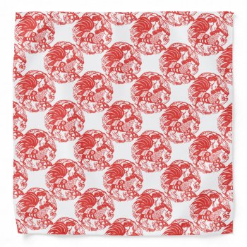 Chinese Papercut Rooster Year 2017 White Bandana by The_Roosters_Wishes at Zazzle