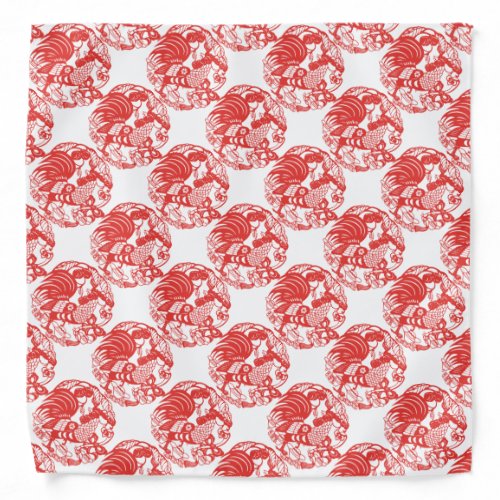 Chinese Papercut Rooster Year 2017 white bandana