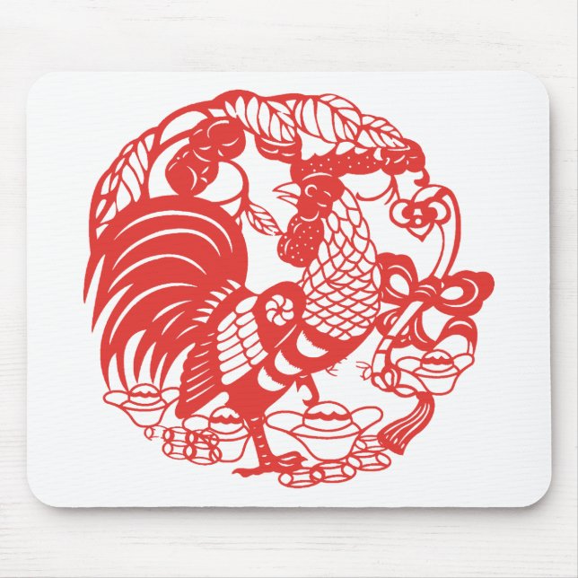 Chinese Papercut Rooster Year Zodiac Birthday MP Mouse Pad (Front)