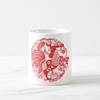 Chinese Papercut Rooster Year Zodiac Birthday Mug by The_Roosters_Wishes at Zazzle