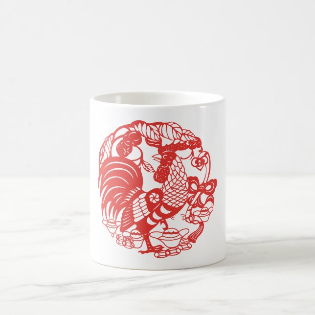 Chinese Papercut Rooster Year Zodiac Birthday Mug (Center)