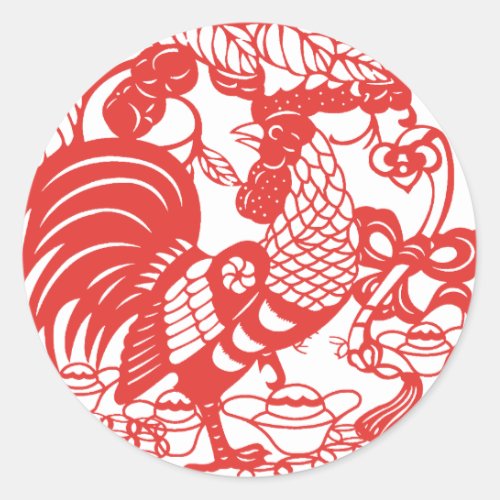 Chinese Papercut Rooster Year Zodiac Birthday RS Classic Round Sticker