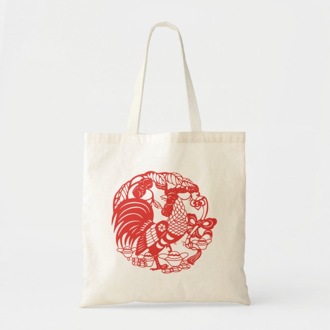 Chinese Papercut Rooster Year Zodiac Tote bag (Front)