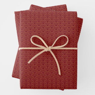 Chinese Pattern Red and Gold Wrapping Paper Sheets