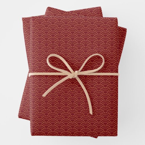 Chinese Pattern Red and Gold   Wrapping Paper Sheets