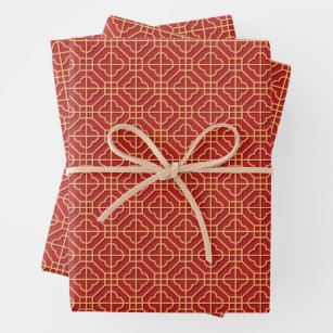 Chinese Pattern Red and Gold Wrapping Paper Sheets