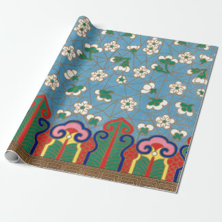 CHINESE PATTERN WRAPPING PAPER BLUE AND RED