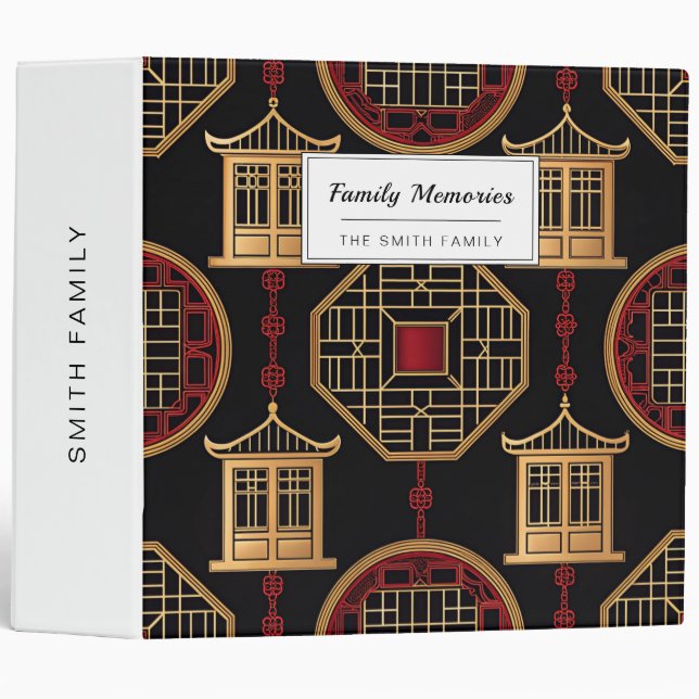 Chinese Pavilion Lattice Pattern 3 Ring Binder (Front/Spine)