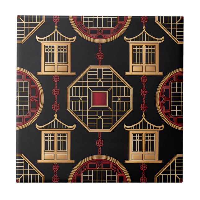 Chinese Pavilion Lattice Pattern Ceramic Tile (Front)