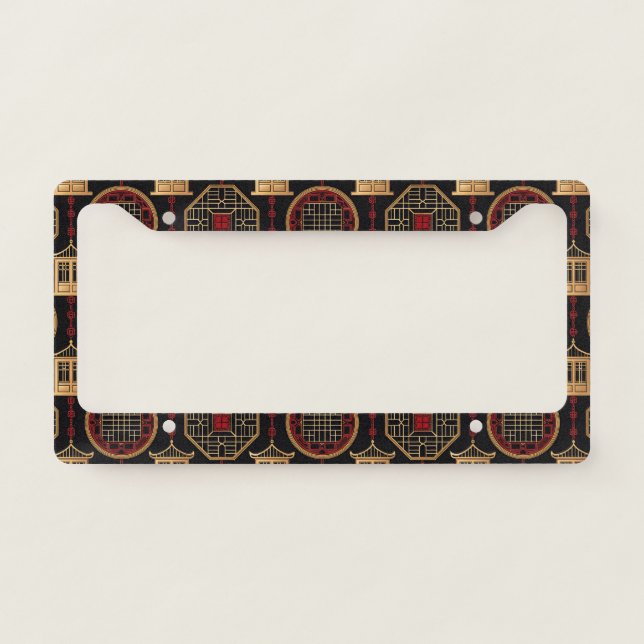 Chinese Pavilion Lattice Pattern License Plate Frame (Front)
