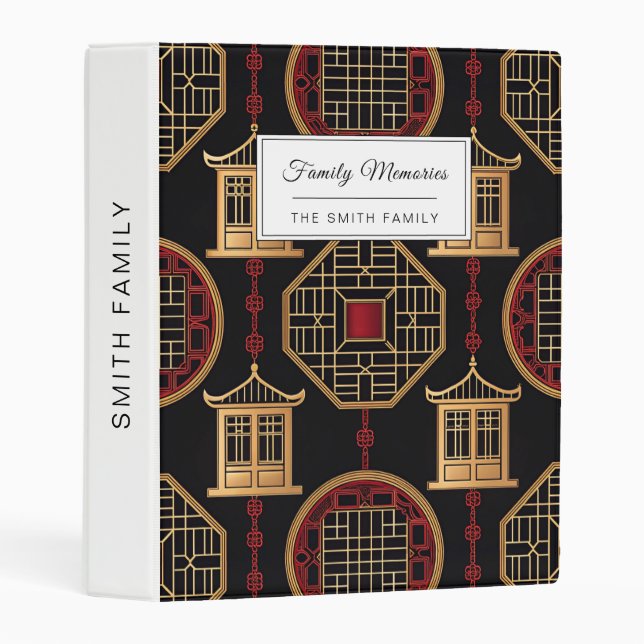 Chinese Pavilion Lattice Pattern Mini Binder (Front/Spine)