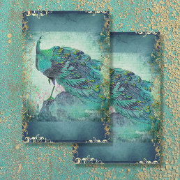Chinese Peacock Feather Gold Vintage Decoupage Tissue Paper
