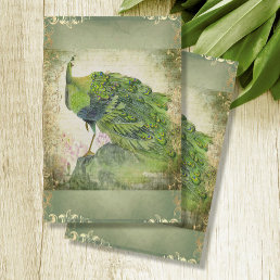 Chinese Peacock Feather Green n Gold Decoupage Tissue Paper