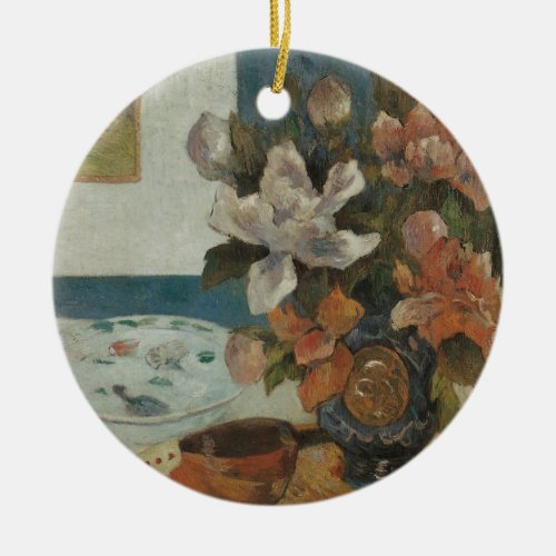 Chinese Peonies and Mandolin by Paul Gauguin Ceramic Ornament