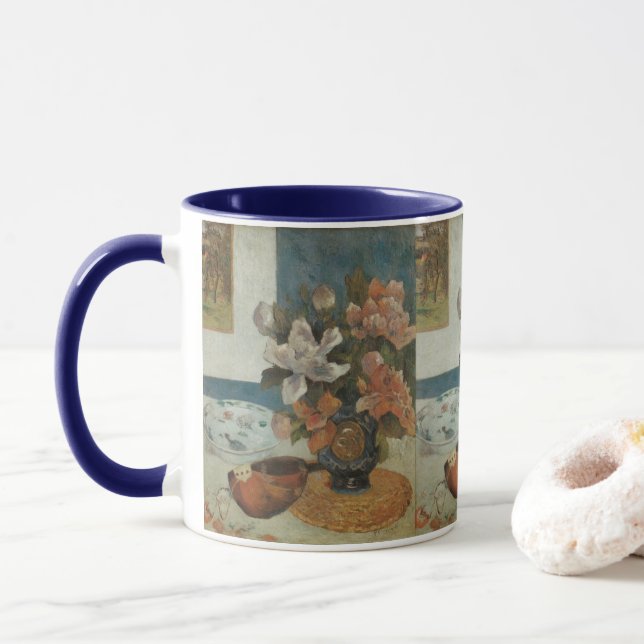 Chinese Peonies and Mandolin by Paul Gauguin Mug (With Donut)