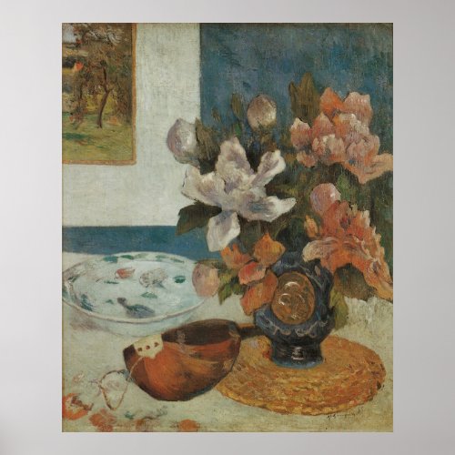 Chinese Peonies and Mandolin by Paul Gauguin Poster