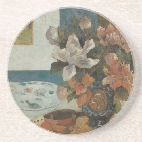 Chinese Peonies and Mandolin by Paul Gauguin Sandstone Coaster
