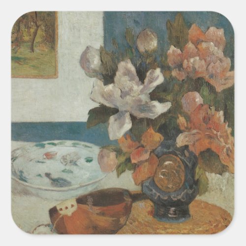 Chinese Peonies and Mandolin by Paul Gauguin Square Sticker