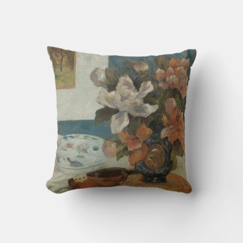Chinese Peonies and Mandolin by Paul Gauguin Throw Pillow