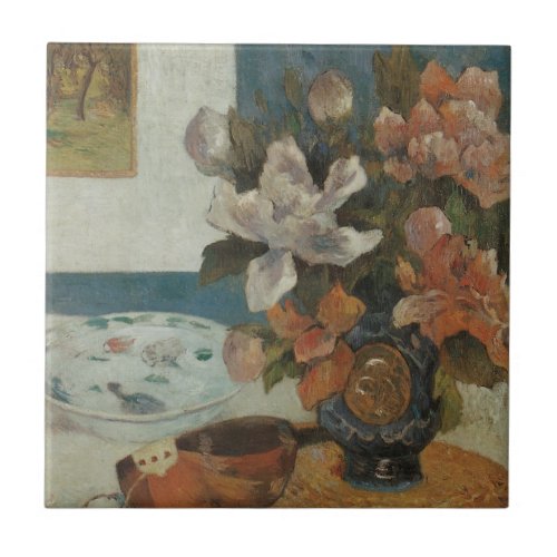 Chinese Peonies and Mandolin by Paul Gauguin Tile