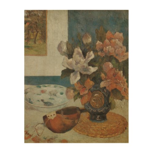 Chinese Peonies and Mandolin by Paul Gauguin Wood Wall Art