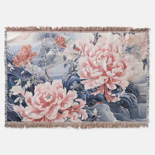 Chinese Peony Throw Blanket (Front)