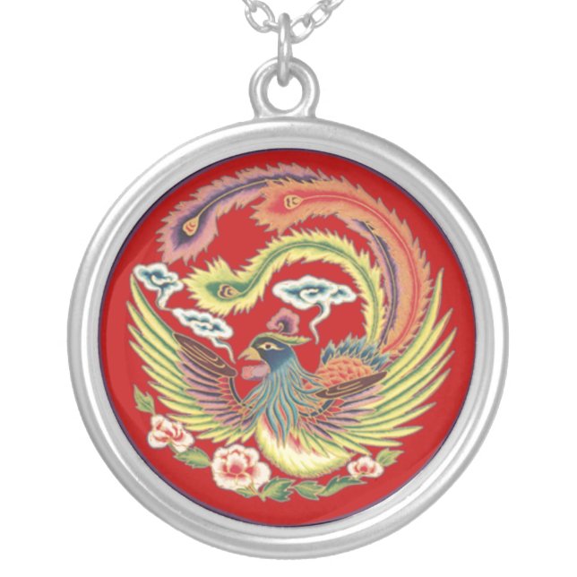 Chinese Phoenix Necklace with Red Background (Front)