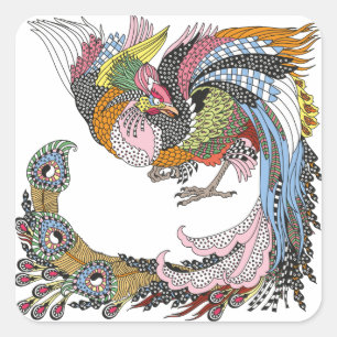 Chinese phoenix or Feng Huang Square Sticker