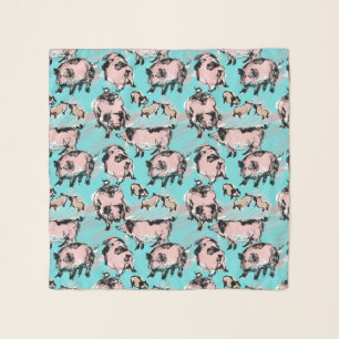 Chinese Pig Year 2019 Original drawing Blue square Scarf