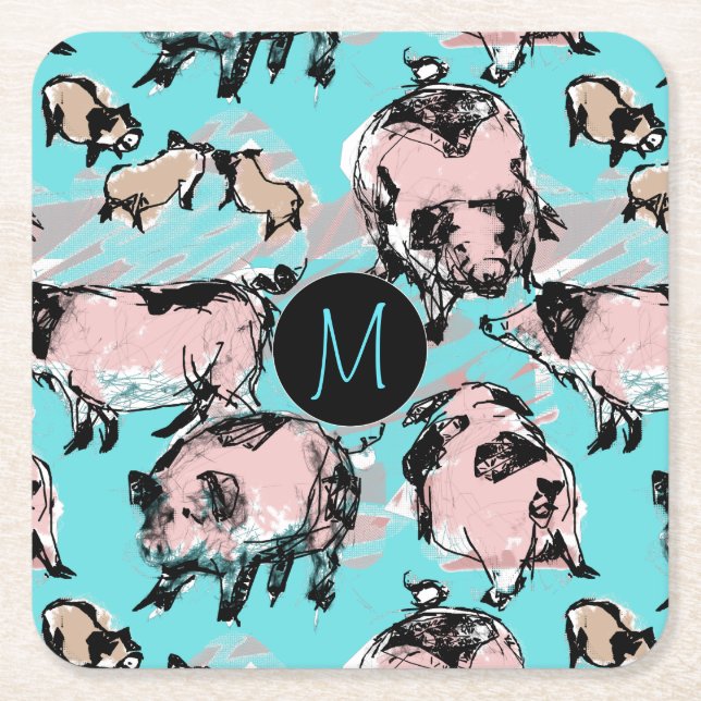 Chinese Pig Year 2019 Original Monogram B Square C Paper Coaster (Front)
