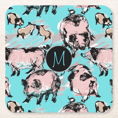 Chinese Pig Year 2019 Original Monogram B Square C Square Paper Coaster