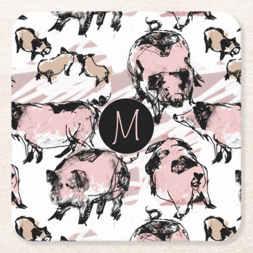 Chinese Pig Year 2019 Original Monogram square C Square Paper Coaster