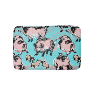 Chinese Pig Year Birthday Original drawing Blue BM Bath Mat