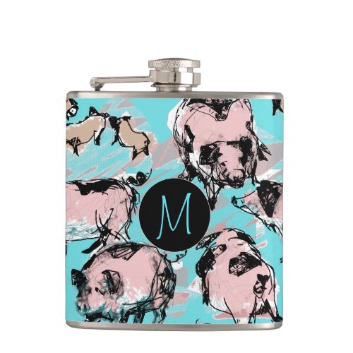 Chinese Pig Year Birthday Original Monogram Blue F Flask