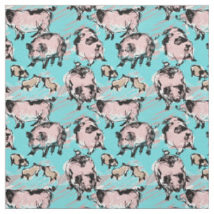 Chinese Pig Year Original drawing Blue Fabric