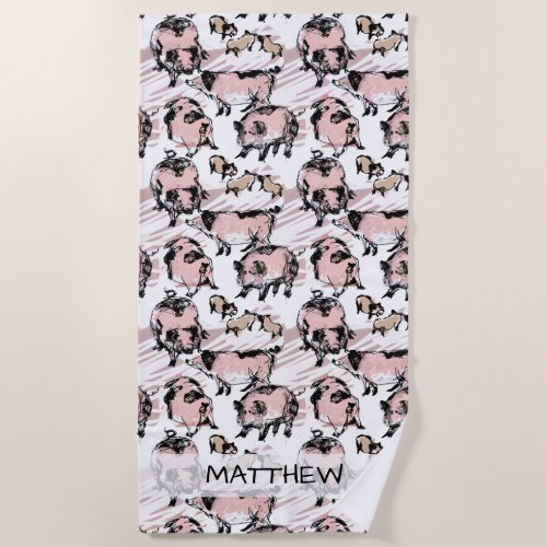 Chinese Pig Year Original drawing Name Birthday BT Beach Towel