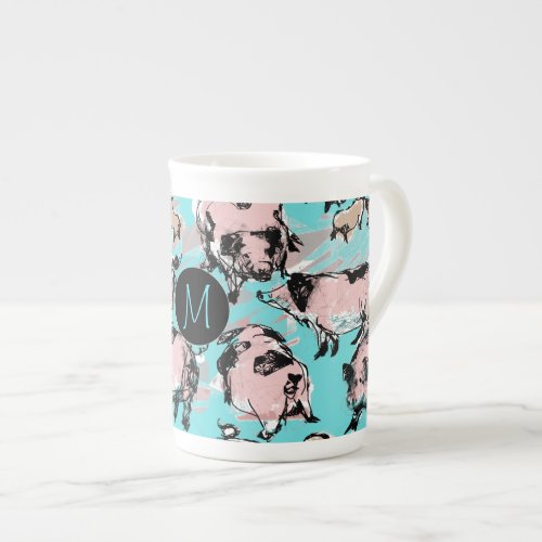 Chinese Pig Year Original Monogram Blue Mug