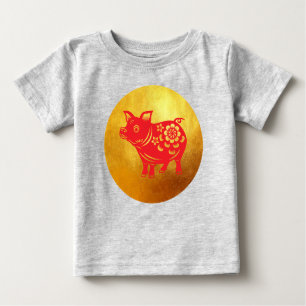 Chinese Pig Year Papercut Red Baby Tee