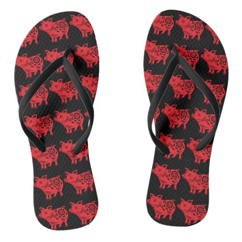 Chinese Pig Year Red Papercut Women Flip Flop