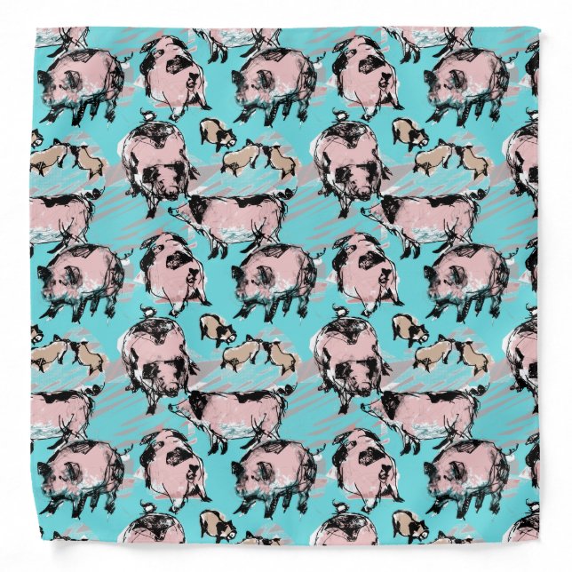Chinese Pig Year Zodiac Birthday drawing Blue B Bandana (Front)