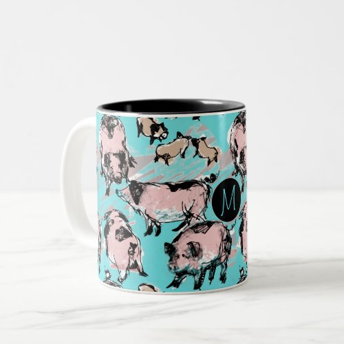 Chinese Pig Year Zodiac Original Monogram Blue Mug